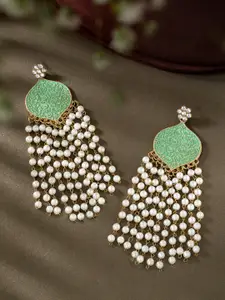 Peora Gold-Plated Kundan Studded Contemporary Drop Earrings
