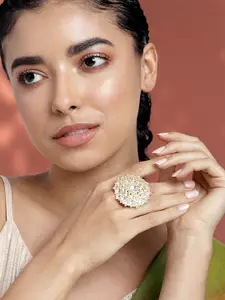 Peora Women Gold-Plated Kundan Finger Ring