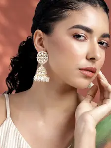 Peora Gold-Plated Kundan Dome Shaped Jhumkas