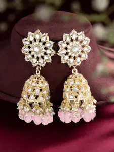 Peora Gold-Plated Kundan Studded Dome Shaped Jhumkas Earrings
