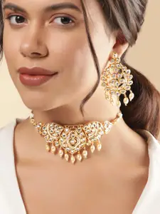 Rubans Kundan-Studded & Stone-Beaded Necklace With Earrings Jewellery Set