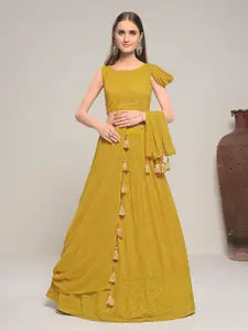 Fusionic Mustard Embroidered Semi-Stitched Lehenga & Unstitched Blouse With Dupatta