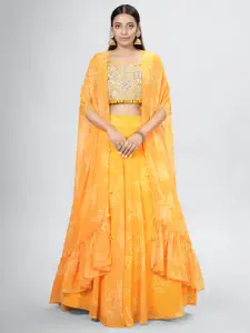 Fusionic Embroidered Mirror Work Semi-Stitched Lehenga & Unstitched Blouse With Dupatta