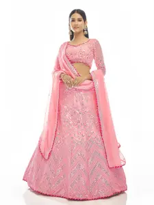 Fusionic Embroidered Semi-Stitched Organza Lehenga & Unstitched Blouse With Dupatta