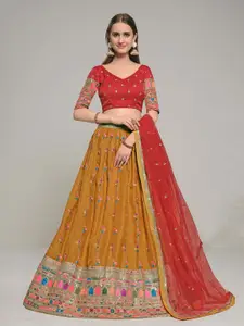 Fusionic Ethnic Motif Embroidered Semi-Stitched Lehenga & Unstitched Blouse With Dupatta
