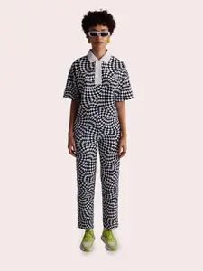 Muvazo Geometric Printed Shirt Style Longline Top