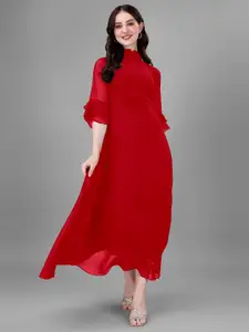 Femvy High Neck Bell Sleeve Fit & Flare Maxi Dresses