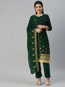 MANVAA Ethnic Motifs Embroidered Zari Detail Unstitched Dress Material