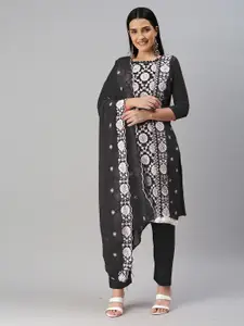 MANVAA Floral Printed Embroidered Unstitched Dress Material