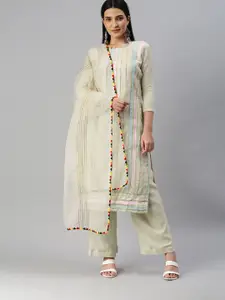 MANVAA Striped Embroidered sequined Unstitched Dress Material