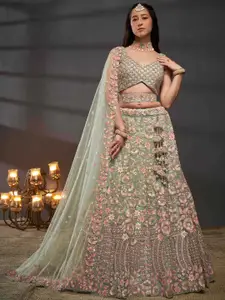 panchhi Embroidered Sequinned Semi-Stitched Lehenga & Unstitched Blouse With Dupatta