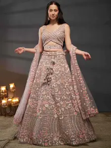panchhi Embroidered Sequinned Semi-Stitched Lehenga & Unstitched Blouse With Dupatta