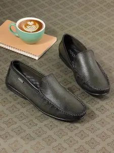 Mochi Men Textured Leather Comfort Insole Penny Driving Shoes