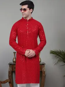 Jompers Floral Embroidered Sequinned Pure Cotton Straight Kurta