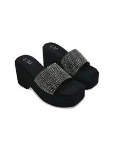 CAI Embellished Open Toe Platform Heels