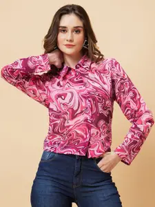 Globus Pink Tropical Print Shirt Style Top