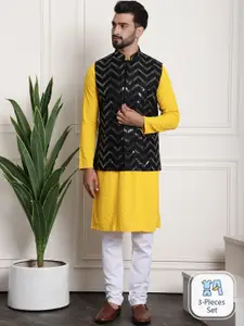 SOJANYA Floral Sequinned Emnellished Pure Cotton Kurta & Churidar With Nehru Jacket