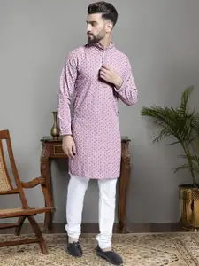 Jompers Floral Chikankari Embroidered Sequinned Pure Cotton Kurta With Churidar