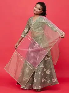 Aks Kids Girls Floral Printed V-Neck Ready To Wear Lehenga & Choli With Dupatta