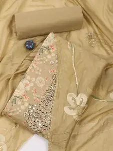 Meena Bazaar Floral Printed Thread Work Unstitched Dress Material