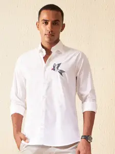 DENNISON Cotton Smart Slim Fit Casual Shirt With Embroidered Detail