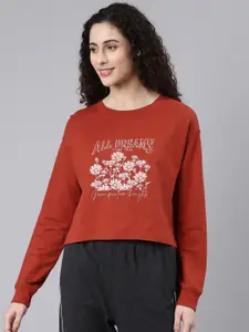 Enamor Floral Printed Drop Shoulder Cotton Crop Sweatshirt