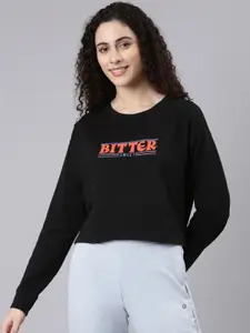 Enamor Typography Printed Drop Shoulder Cotton Crop Sweatshirt