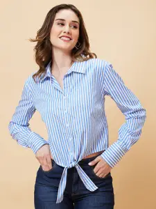 Globus Blue Striped Cotton Shirt Style Top