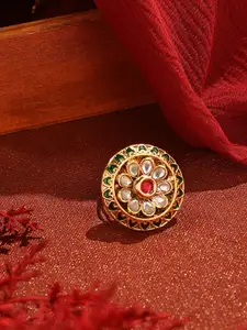 Zaveri Pearls Gold-Plated Kundan Studded Meenakari Adjustable Finger Ring
