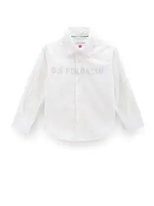 U.S. Polo Assn. Kids Boys Typography Printed Cotton Classic Opaque Casual Shirt