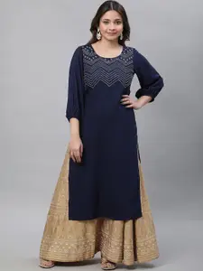 AURELIA Chevron Thread Work Puff Sleeves Yoke Design Kurta