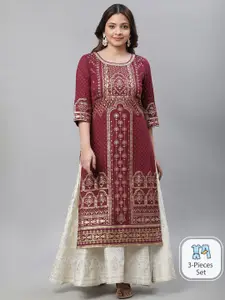 AURELIA Ethnic Motifs Round Neck Sequinned Cotton Kurta