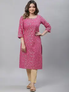AURELIA Ethnic Motifs Printed Keyhole Neck Sequinned Kurta