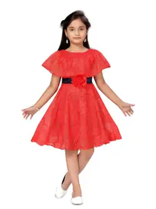 BAESD Girls Self Design Flared Sleeves Corsage Fit & Flare Dress