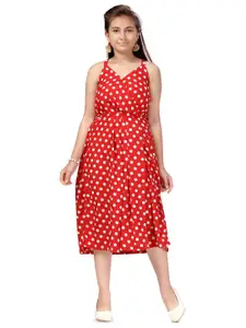 BAESD Girls Polka Dot Printed Shoulder Strapped Fit & Flare Midi Dress