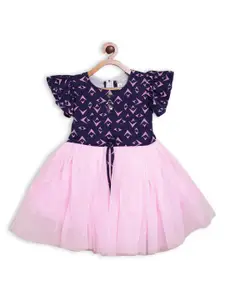 BAESD Girls Geometric Printed Gathers Cotton Fit & Flare Dress