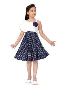 BAESD Girls Checked Corsage Detailed One-Shoulder A-Line Dress