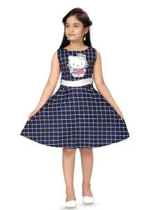 BAESD Girls Checked Round Neck Sleeveless Cotton Casual Fit & Flare Dress