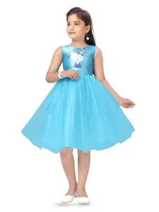 BAESD Girls Graphic Printed Net Fit & Flare Dress