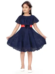 BAESD Girls Self Design Cape Sleeve Applique Fit & Flare Dress