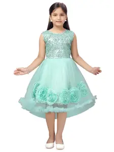 BAESD Girls Embellished Sequinned Corsage Tie-Up Round Neck Fit & Flare Dress