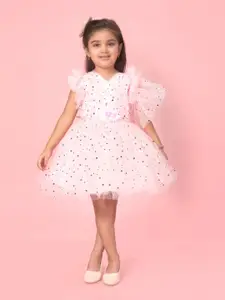 BAESD Girls Embellished Flutter Sleeve Bling & Sparkly Fit & Flare Dress