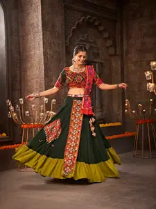 SHUBHKALA Ethnic Motif Embroidered Ready to Wear Lehenga & Unstitched Blouse With Dupatta