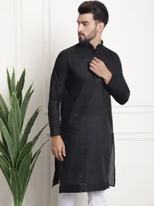 SOJANYA Woven Design Mandarin Collar Thread Work Kurta