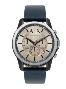 Armani Exchange Men Textured Dial & Leather Straps Analogue Watch AX1744