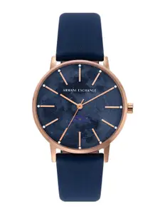 Armani Exchange Women Embellished Dial Blue Leather Straps Analogue Watch AX7149SET