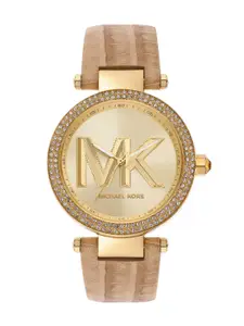 Michael Kors Women Embellished Dial & Leather Textured Straps Analogue Watch MK4725