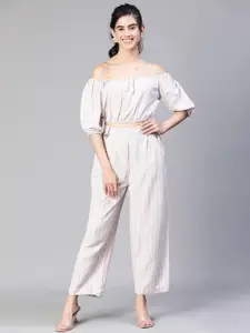 Oxolloxo Striped Off Shoulder Top Elasticated Pant Co-Ord Set