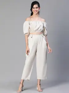 Oxolloxo Cold Shoulder Top Elasticated Pant Co-Ord Set