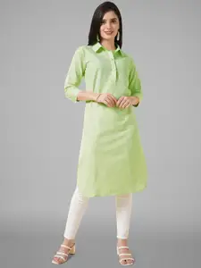 KALINI Shirt Collar Three-Quarter Sleeves Cotton Kurti
